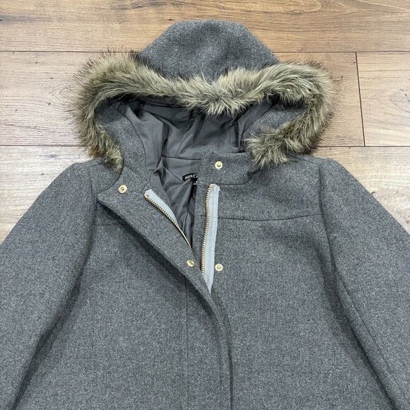 J Crew Coat Womens 8 Vail Parka Gray Wool Blend Faux Fur Trim Hood Lined Jacket - Picture 2 of 13